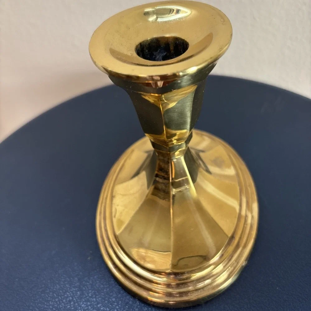 Vintage Solid Brass Candle Holder  Stiffel Single‎ Oval Base - Labeled